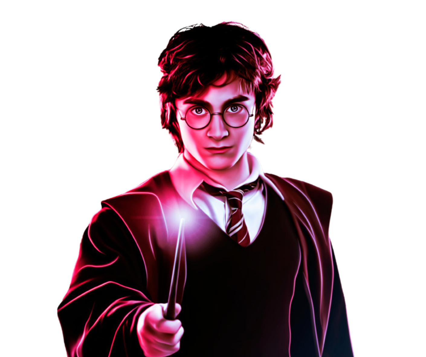 Harry Potter, main character of the movie with his wand.